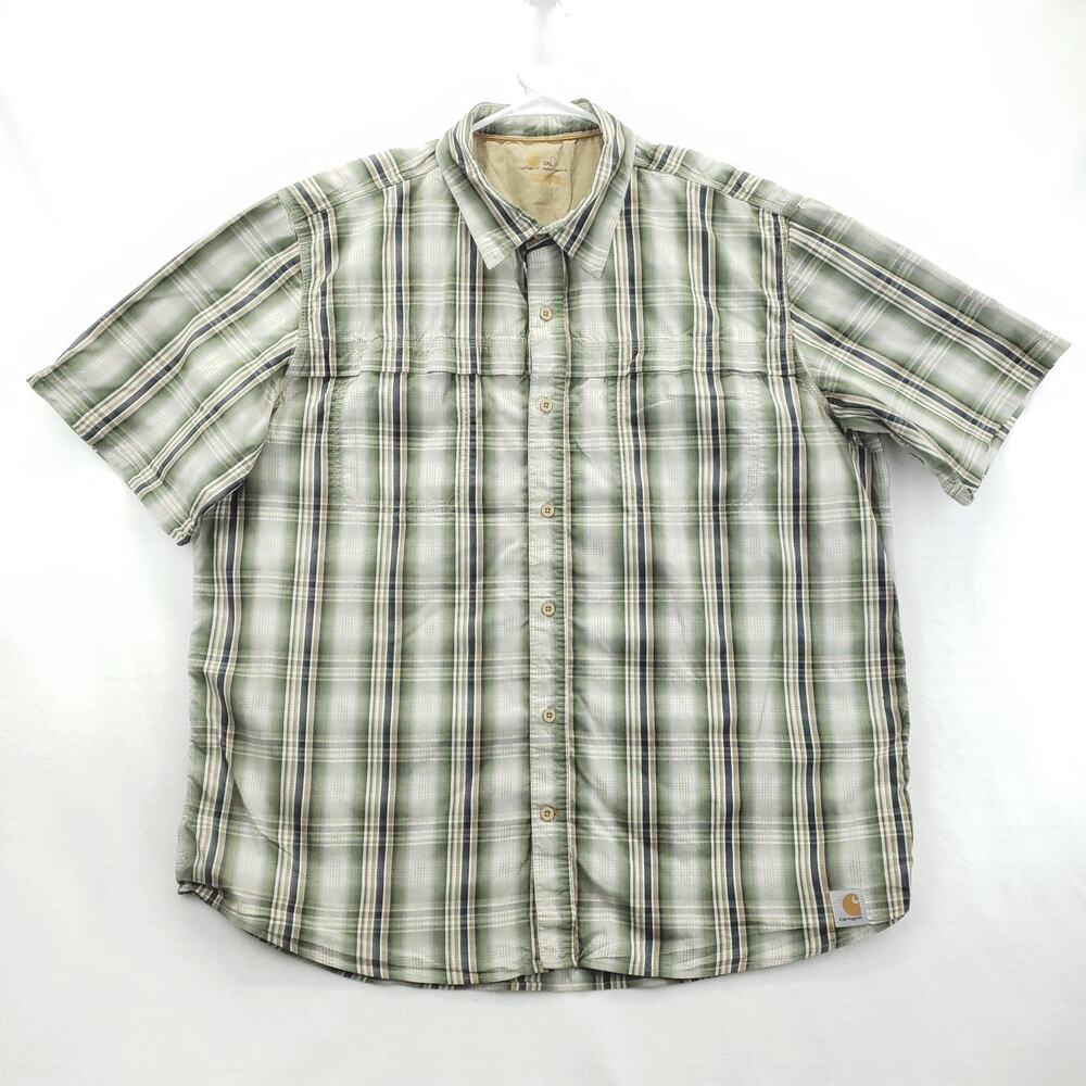 Carhartt Shirt Mens 2XL Green Plaid Relaxed Fit Force Short Sleeve Workwear